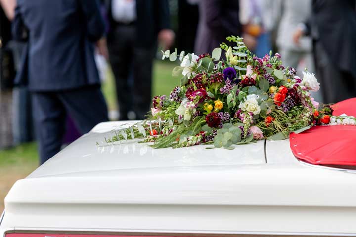 Flowers on a funeral casket